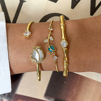 Bracelet Tulipe Vintage Plaqué Or Resoul, Charme Fleur de Luxe en Zircon, Bracelets Joncs pour Femme, Ensemble de Bijoux Tendance, Vente en Gros