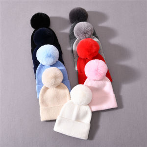 Bonnet chaud en gros d'usine, classique à rayures, avec pompon mignon, bonnet en cachemire tricoté pour bébé garçon, hiver - Product Image 2