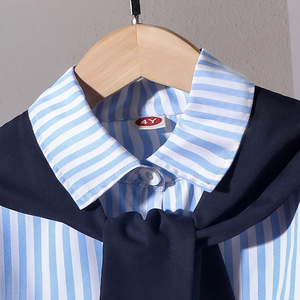 Conjunto de 3 Piezas de Moda para Niñas, Primavera, Camisa a Rayas Azul y Blanca con Capa y Pantalones Anchos, Ropa Infantil de Boutique - Product Image 3