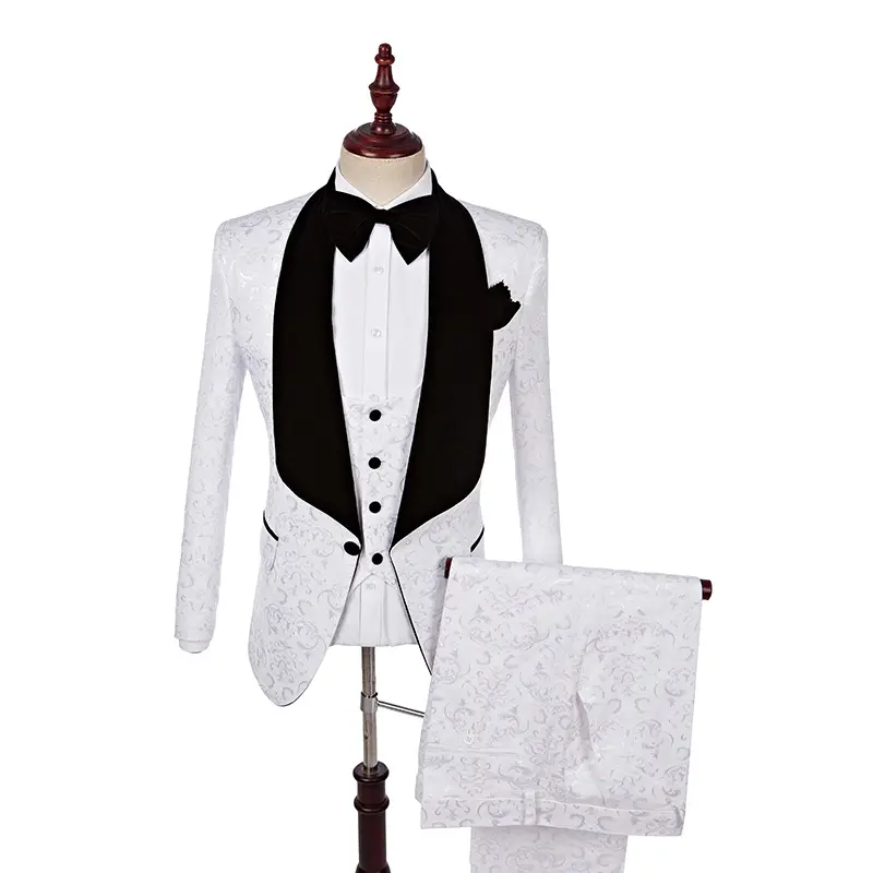 पुरुषों की नई कोरियाई संस्करण स्लिम व्यापार आकस्मिक पेशेवर groomsmen वेडिंग सूट सफेद तीन-टुकड़ा सूट
