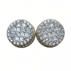 Boucles d'oreilles clous en or blanc avec diamants taille princesse, sertissage pavé, forme boule, bijoux fins de luxe pour femme, mariage - Product Image 1