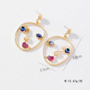 Pendientes de Ojo Turco Geométricos Calados con Forma de Corazón y Pestañas, Joyería de Moda para Fiesta, con Engaste de Aleación de Zinc - Product Image 2