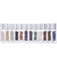 Flacon de parfum roll-on de luxe en verre de cristal de jade de 10 ml, vide, pour huiles essentielles, avec bille en pierre et capuchon en aluminium or rose