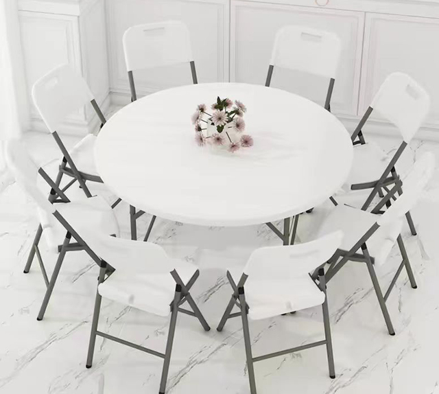 152cm 6ft White Folding Round Plastic Outdoor Table for Banquet Wedding Dining Events Party Restaurant  Mesas Para Eventos