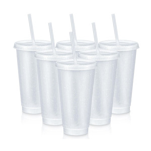 Gobelet en plastique PP transparent scintillant, écologique, jetable, avec logo personnalisable, avec couvercle et paille pour les fêtes d'anniversaire - Product Image 1