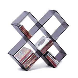 X Typ Clear Acryl CD-Halter Tower DVD-Displayst änder Lucite Album Record Storage Rack für Tischplatte