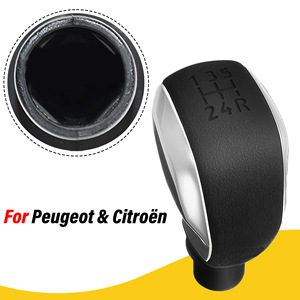 Peugeot Citroen Manual Gear <b>Shift</b> <b>Knob</b> Leather Ergonomic All Black Electroplated With Bright Matte Silver - Product Image 3
