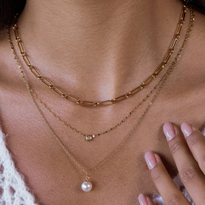 Collier élégant en acier titane avec fausses perles et design goutte d'eau, chaîne de clavicule géométrique pour un usage quotidien - Product Image 4