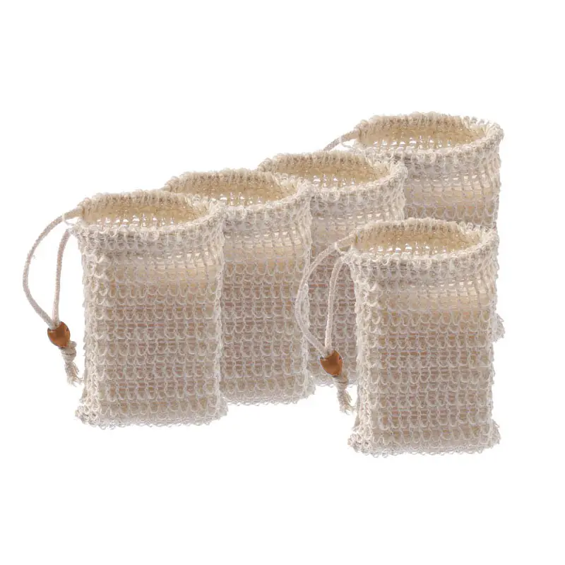Hengmo Factory High Quality Organic Mesh Drawstring Soap Cleaning Bag Eco-Friendly Natural Sisal Made Bamboo Cotton Body
