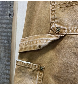Lotfeel personalizado de alta calidad al por mayor Vintage lavado pesado lona desgastada carpintero acampanado holgado apilado Jeans hombres Slim para mí - Product Image 5