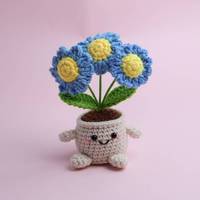 Petite fleur artificielle en crochet faite à la main, en pot, pour décoration de bureau et petit cadeau pour la fête des enseignants