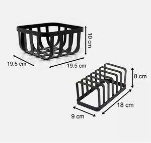Porte-toasts à 6 tranches et panier à <span class=keywords><strong>fruits</strong></span> carré Rangement à domicile Organisateur en métal Ensemble Fer noir Essentiels de cuisine - Product Image 3