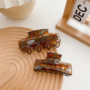 Grande griffe de <span class=keywords><strong>cheveux</strong></span> classique Vintage en bois brun acrylique, en Cellulose, grand Rectangle rétro, Barrettes de <span class=keywords><strong>cheveux</strong></span> creux pour <span class=keywords><strong>cheveux</strong></span> épais - Product Image 4