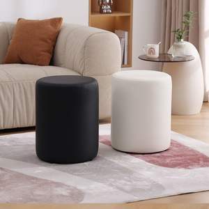 Taburete otomano redondo y suave para el hogar, sala de estar, sofá, silla lateral, cojín de asiento, uso para adultos y personas mayores, opciones de color blanco y negro - Product Image 1