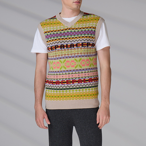 Fabricante de Prendas de Punto, Logotipo Personalizado OEM ODM, Chaleco de Punto con Cuello en V para Hombre, Suéter Jacquard Informal sin Mangas para Otoño e Invierno - Product Image 3