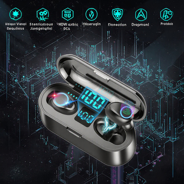 Hot F9 TWS Earphones Waterproof Gaming Headset LED Battery Indicator In-Ear 5.3 True Wireless Blue Tooth Headbuds JL Chipset