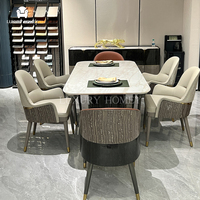Ensemble de table à manger en marbre naturel de luxe italien haut de gamme pour hôtel, 7 pièces, mobilier de salle à manger moderne