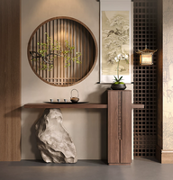 Console Moderne en Bois Massif avec Miroir, Finition Effet Pierre, Design Mural Étroit pour Entrées de Villas et Couloirs, Écologique