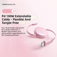 Kabel Data Retractable Tipe-C Ganda USB 2.0 480Mbps 100W Power Delivery untuk iPhone 15 Pro Max/ Model Ponsel