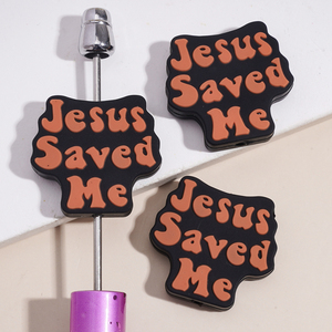 Religiöse Silikon-Fokalperlen mit Jesus-Schriftzügen, Kreuz und Dornenkrone für Perlenbesetzte Stifte, Schmuckherstellung, DIY, Großpackung - Product Image 1