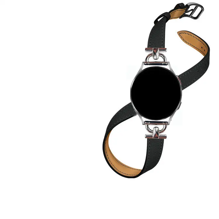 20 22Mm Riem Elegante Dubbele Cirkel Echt Lederen Band Voor Samsung Horloge 3 4 5 6 Actieve 123 Gear S3 Voor Huawei Horloge Gt3 2