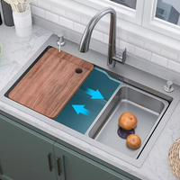 Wastafel Dapur Modern SUS304 Stainless Steel Single Bowl dengan Keran Waterfall Rainfall Multifungsi untuk Proyek Apartemen