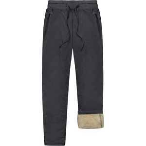 Pantalones de nieve acolchados para hombre, negros, con forro polar, cintura con cordón y bolsillos con cremallera - Product Image 1