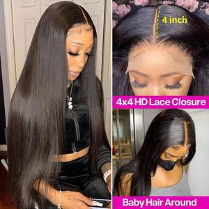 Wig Closure Model Water Wave 13X4 Grosir, Warna Hitam Alami, Kepadatan Tinggi 180%, Rambut Asli Brasil, Wig Lace Transparan - Product Image 4