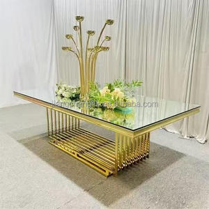Modern Gold Stainless Steel Frame Rectangle Glass <b>Top</b> 10 Person <b>Wedding</b> <b>Table</b> for Hotel Party Event Furniture - Product Image 2