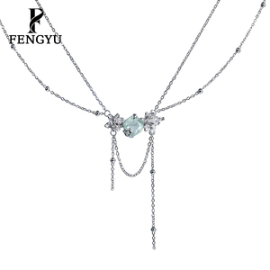 Collana con Pendente a Fiore in Zircone, Doppia Catena a Strati con <span class=keywords><strong>Rosario</strong></span>, <span class=keywords><strong>Gioielli</strong></span> Personalizzati in <span class=keywords><strong>Argento</strong></span> Sterling 925 per Donna, Vendita all'Ingrosso - Product Image 1
