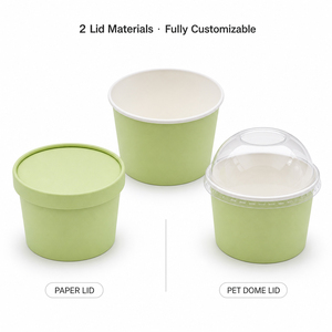 Coppette per Gelato in Carta Kraft Marrone Usa e Getta 5oz 8oz 12oz con Logo Personalizzato Stile Eco per Gelato e Sundae con Coperchio Vendita all'Ingrosso - Product Image 3