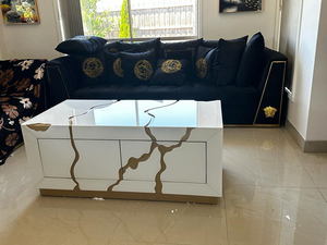 OEM &amp; ODM Modern Luxury White Sparkling Crushed Diamond <strong>Rectangle</strong> Mirrored <strong>Coffee</strong> <strong>Table</strong> with Fireplace - Product Image 4