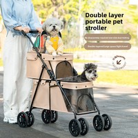 Poussette pour animaux de compagnie pliable à 4 roues, légère, en métal double couche, capacité de 24 kg, pour petits chiens et chats - Utilisation en extérieur toute saison