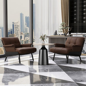 Ensemble de chaises de négociation en cuir et bois massif, canapé de salon en éponge pour hall d'hôtel, bureau, salon - Anti-salissure - Product Image 6