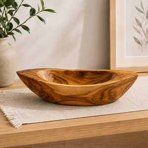 Modèle de bateau miniature ovale en bois de teck artisanal, motif grain de bois, pour décoration nautique et côtière - Product Image 4