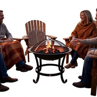 Brasero d'extérieur moderne avec revêtement en poudre, design élégant, 2-en-1 : foyer et barbecue, en acier allié, portable