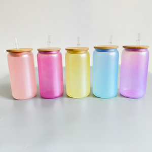 16oz UV changement de couleur lueur dans le verre foncé peut vierge sublimation verre à bière tasse avec couvercle en bambou - Product Image 3