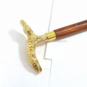 Bastón plegable, mango de latón de cocodrilo, bastón decorativo hecho a mano, bastón para caminar/bastón de madera marrón/caminar con estilo - Product Image 1