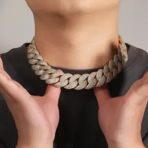 Bijoux tendance hip-hop zircon incrusté de cuivre 24mm chaîne cubaine plaqué or collier pour hommes en gros