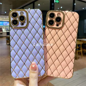 Lichicase Fashion Camera Frame Plated Geometry Smart Phone Case For iPhone 15 Pro Max Rubber Cover