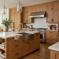 Ensemble de meubles de cuisine sur mesure en chêne blanc de style américain 2026, îlot de cuisine, armoires de cuisine en bois massif, design en gros