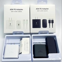 Cargador Rápido de Pared USB-C PD de 45W con Enchufe EU/UK/US y Cable Tipo-C para Teléfonos y Tabletas Samsung S26/S25/S24/S23/S22