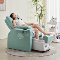 Fauteuil de pédicure électrique de luxe moderne pour salon de manucure, bleu sarcelle, réglable en hauteur, inclinable à plat, avec spa pour les pieds à remous