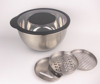 Bols de cuisine en acier inoxydable 304 de qualité alimentaire pour mélanger, couper les fruits et préparer les salades, avec couvercle noir, base antidérapante en silicone et râpe