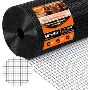 YANSERY Durable Black Hardware Cloth 48 in X 50 Ft 1/2 in <b>Mesh</b> Size Carbon Steel <b>Wire</b> Painted Surface for Animal Fencing - Product Image 1