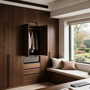 Chinese Manufacturers Supply Modern Walnut Integrated Closet-<b>Bench</b> Wardrobes Durable for Contemporary Bedrooms - Product Image 4