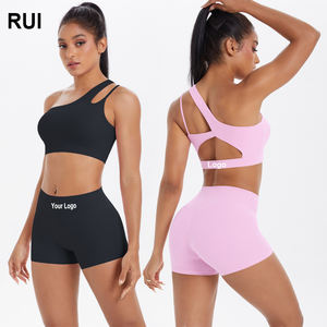 RUIQUWIN, ropa deportiva personalizada, sujetador de Yoga de un hombro, conjunto de entrenamiento de Yoga sólido Reversible de 4 piezas, estiramiento transpirable en cuatro direcciones - Product Image 1
