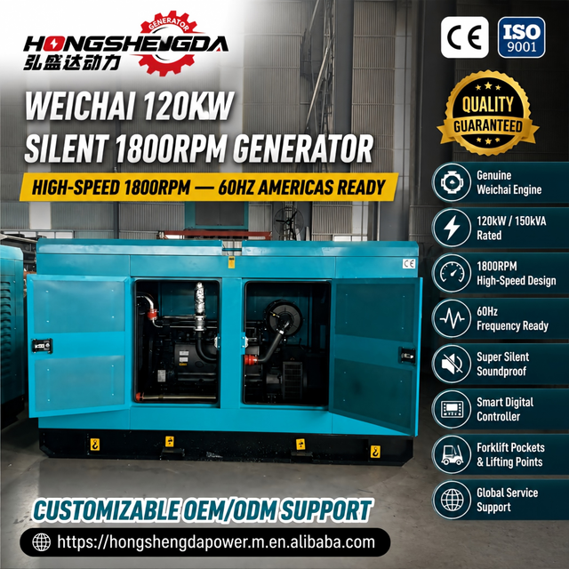 1800RPM 60Hz Ready 120kW Weichai Silent Diesel Generator 150kVA High-Speed Soundproof Canopy Smart Controller ATS Genset CE ISO
