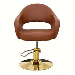 Sillón de Estilismo Marrón con Base Dorada, Respaldo Envolvente con Recortes, Elevación Hidráulica, Venta al por Mayor para Salones - Product Image 1