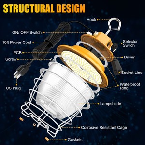 ไฟ LED สำหรับงานก่อสร้าง ความยาว 10 ฟุต แบบเสียบปลั๊ก 8400 ลูเมน 60/48/36 วัตต์ 3CCT ไฟส่องสว่างชั่วคราวสำหรับไซต์งาน ภายนอกและภายในอาคาร IP65 - Product Image 5